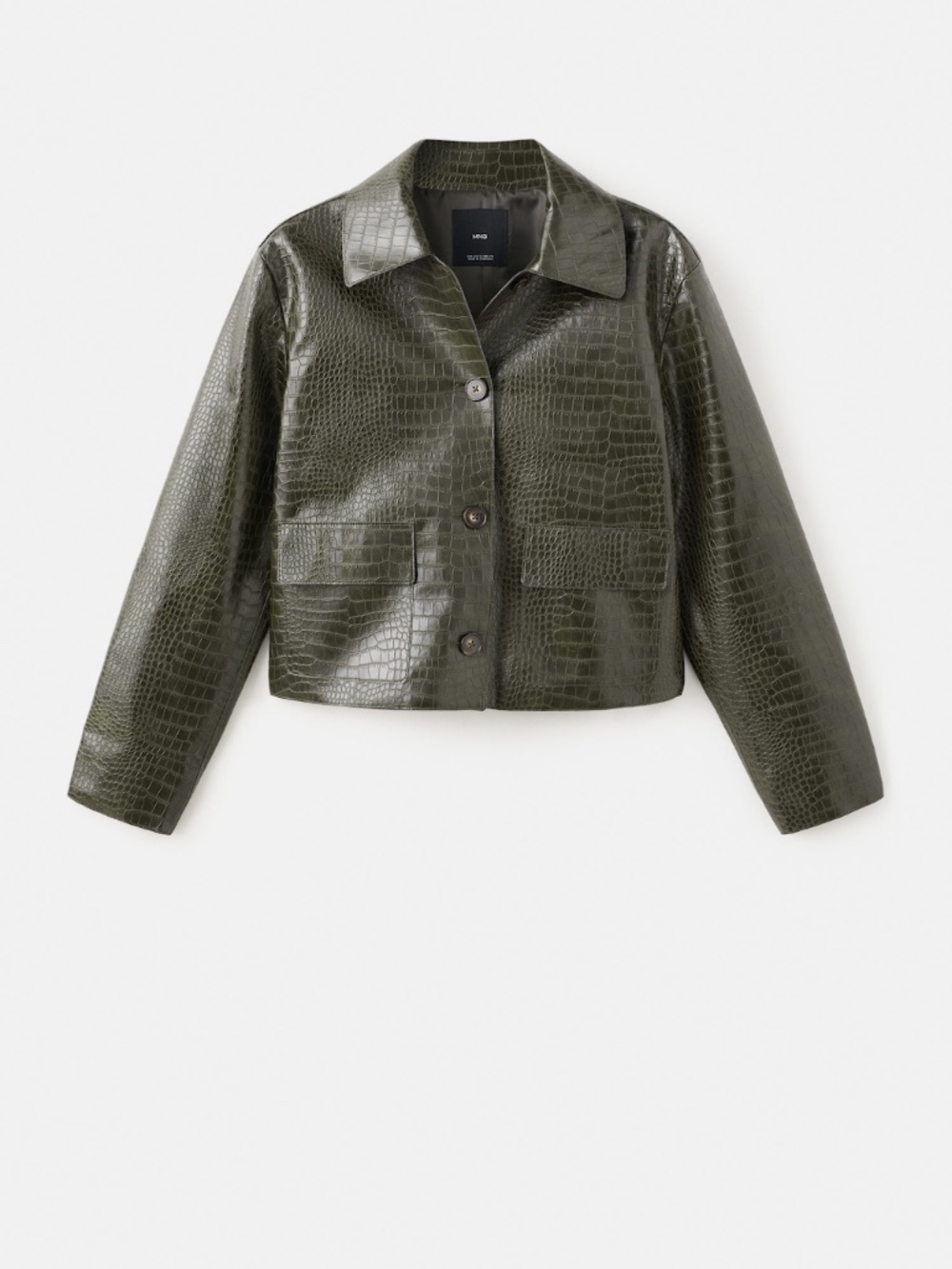 Crocodile-effect faux leather jacket